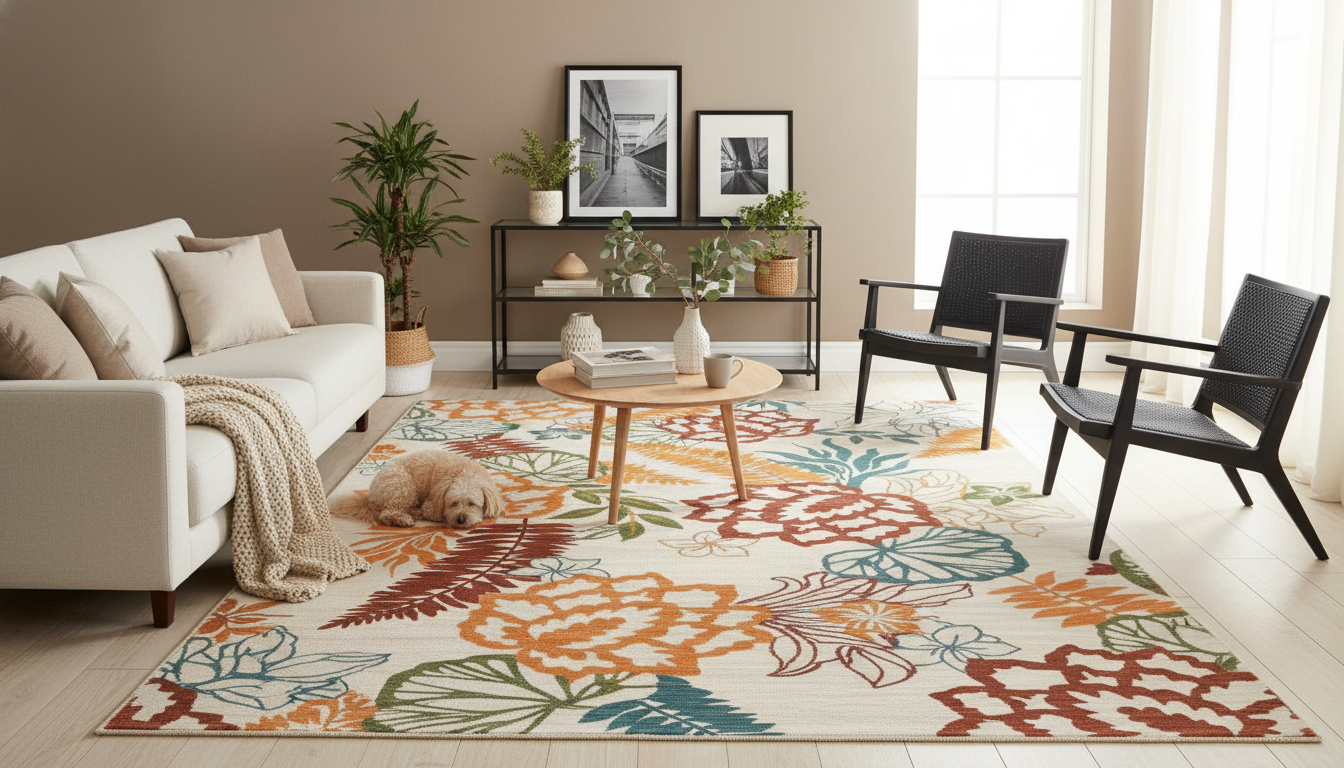 Modern Botanical Floral Non-Slip Rug (Machine Washable)