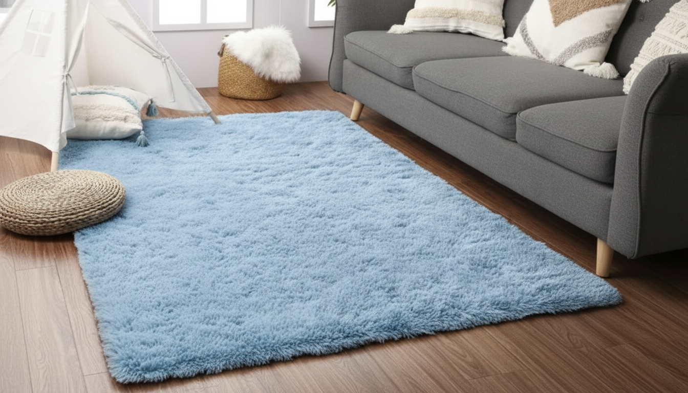 Soft Velvet Plush Blue Rug: Cozy Modern Room Upgrade