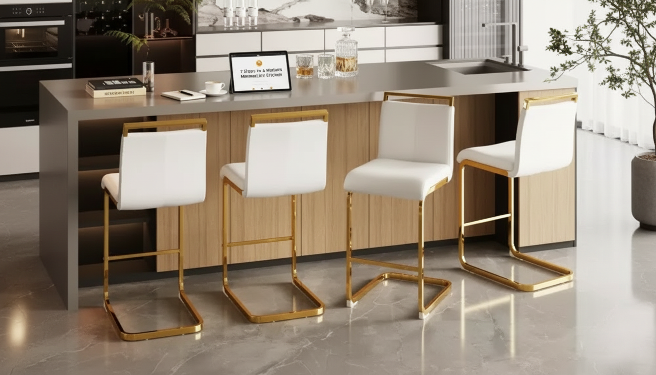White & Gold Counter Stools Set of 4 With Backs