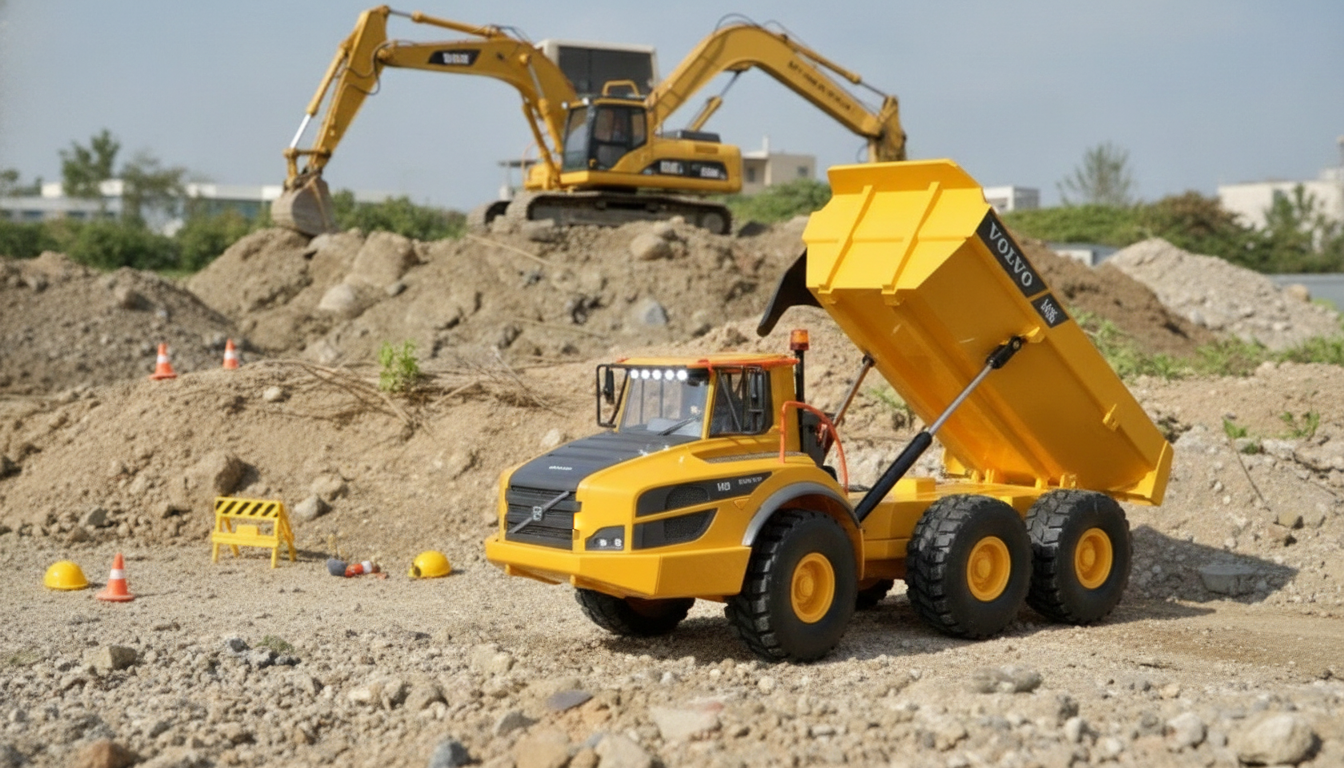 1:20 6WD RC Dump Truck: Alloy Body, LED Jobsite Lights