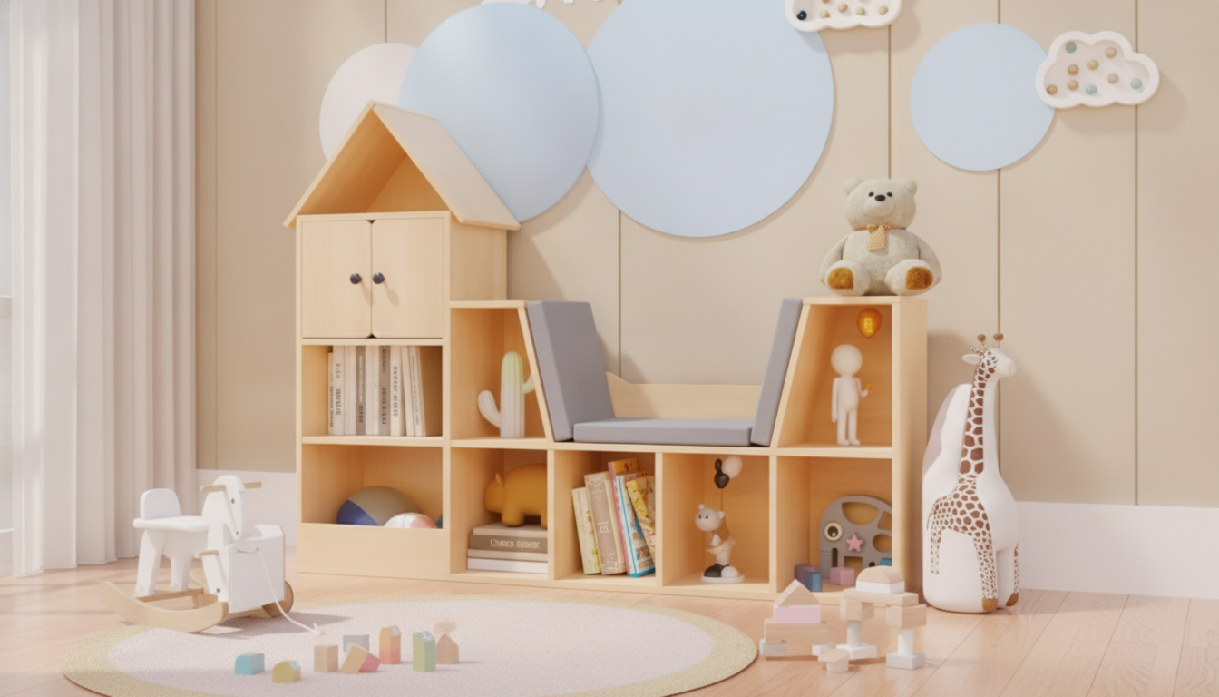 Kids Bookshelf With Reading Nook & Toy Storage (56.9")