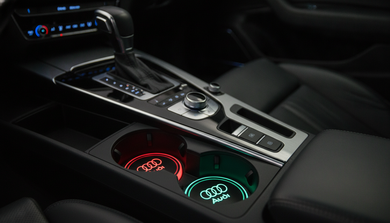 Audi LED Cup Holder Lights: 7-Color RGB Coasters