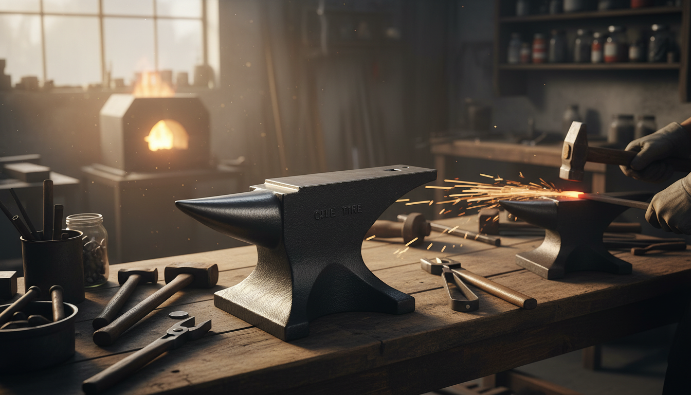 Cast Steel Anvil with Round Horn: Stable Base for Forging