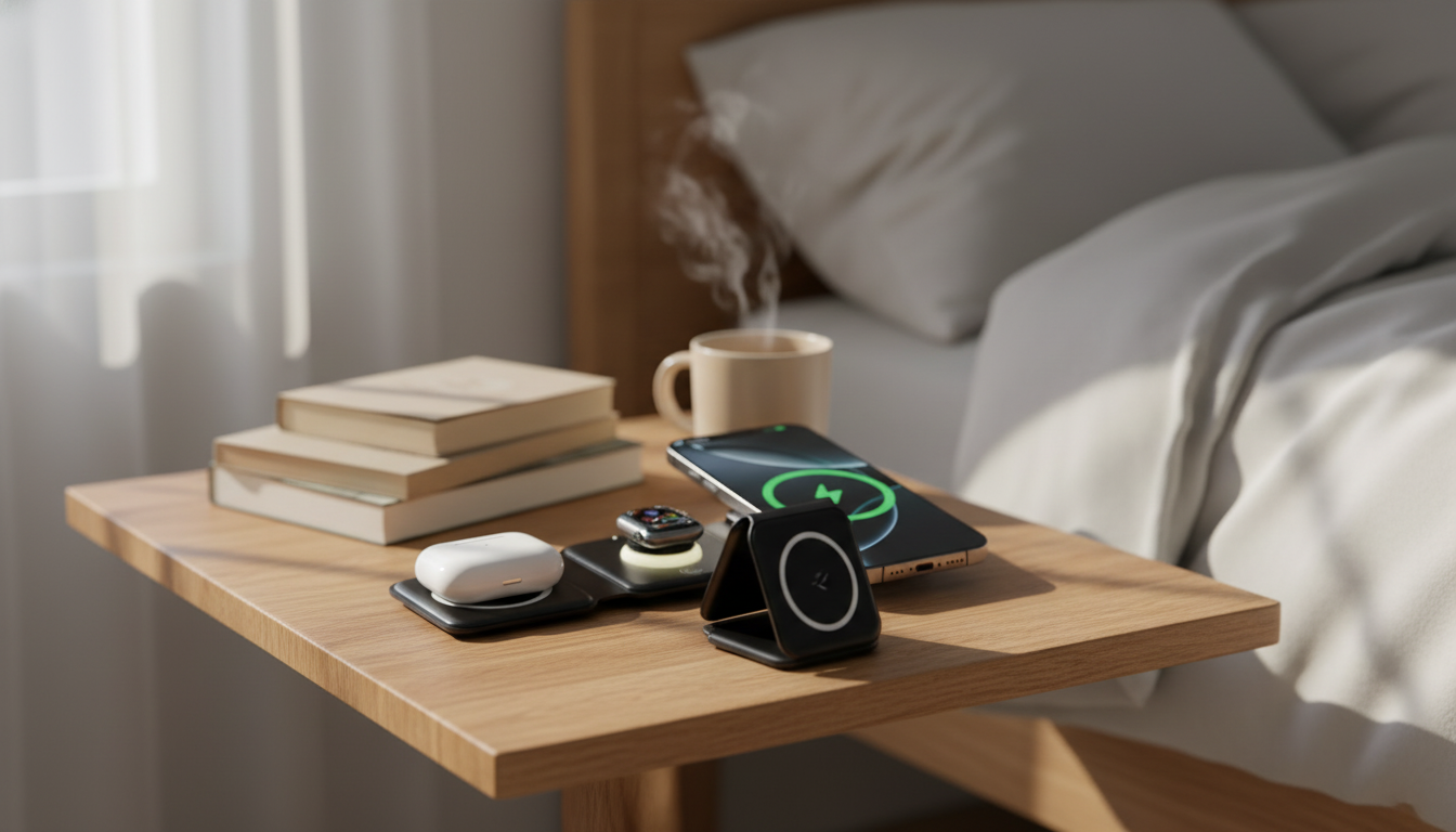 Foldable 15W 3-in-1 Wireless Charger for Desk & Bed