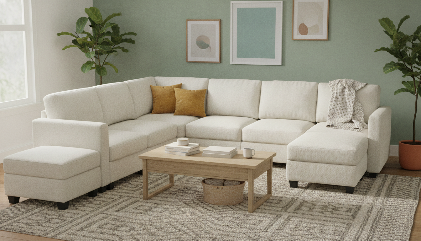 Heavy-Duty U-Shaped Modular Sectional with Storage Tips