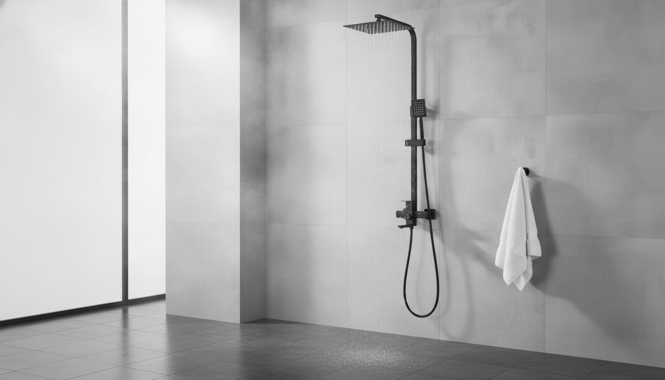Matte Black Wall Shower Set: 8in Rain Head + Spout