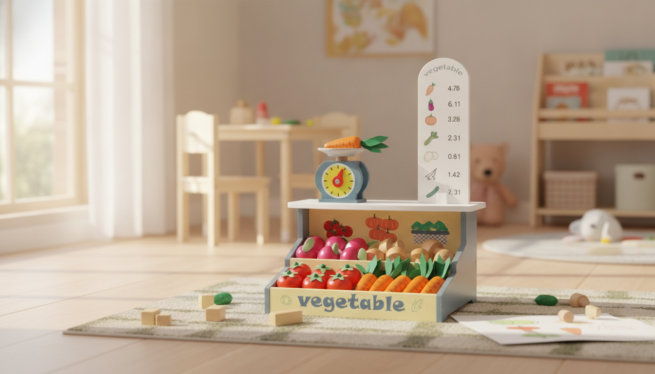 Wooden Veggie Market Stand Playset (24 Pieces)