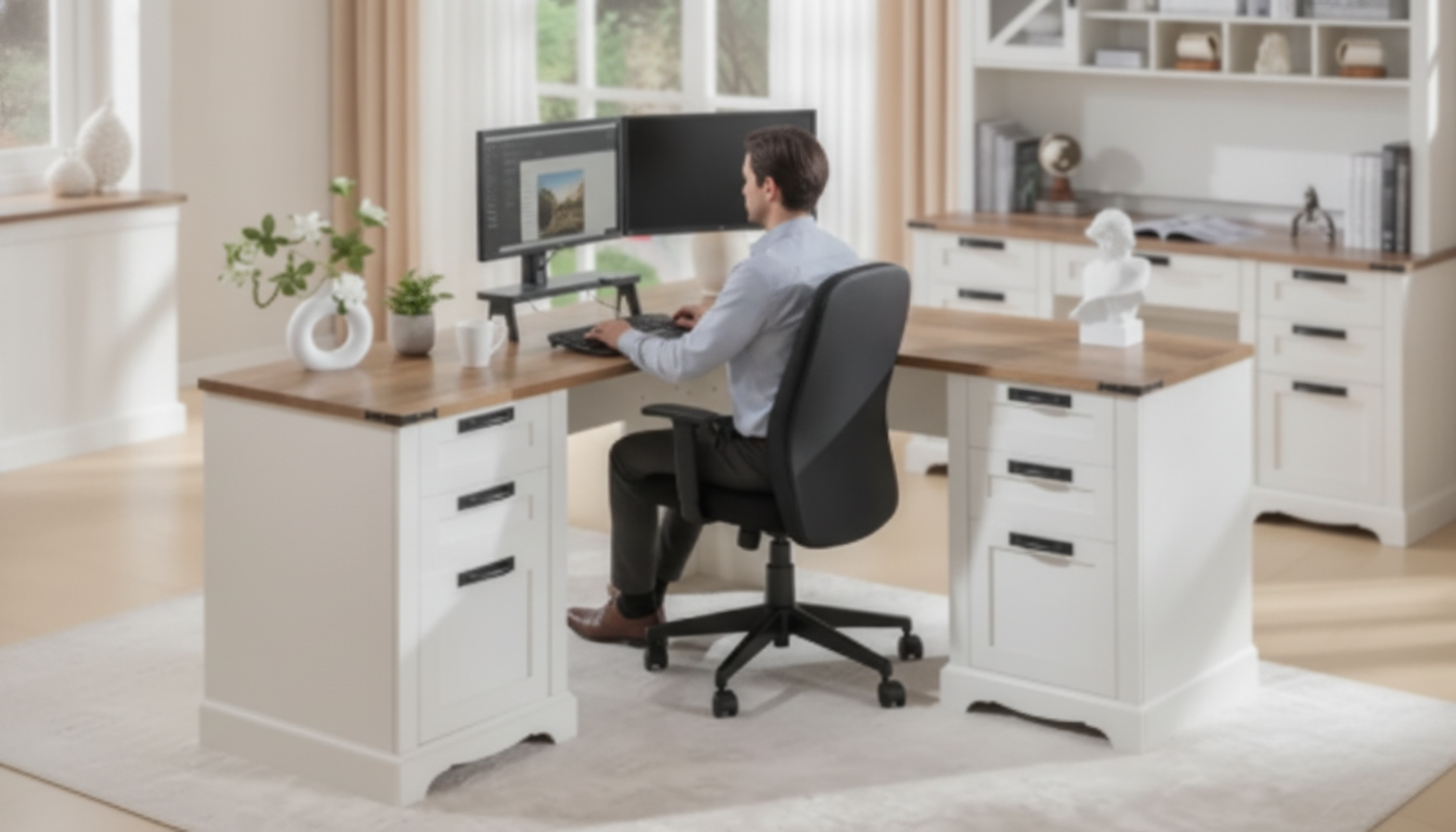 Desk & Monitor Height for an L-Shaped Farmhouse Desk