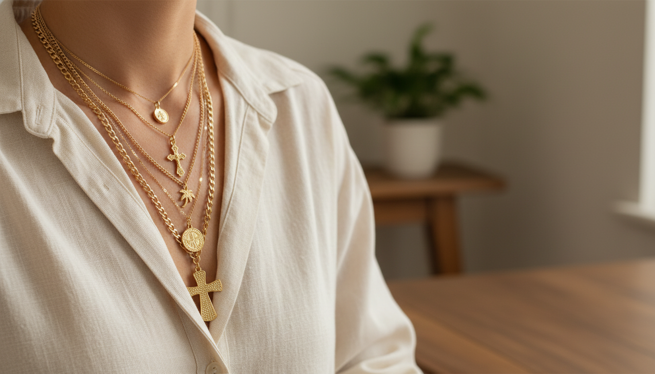 5-Piece Cross & Coin Pendant Necklace Set (Adjustable)