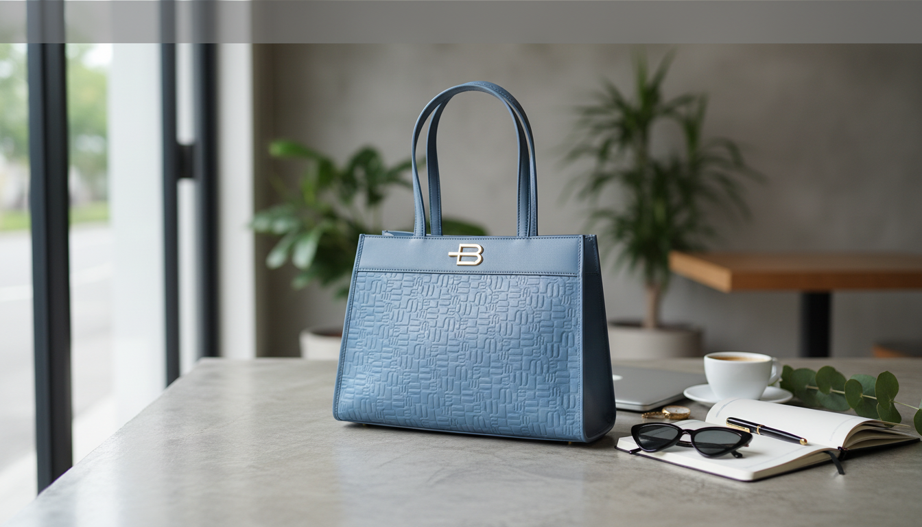 Baldinini Trend Light Blue Leather Tote: Metallic Logo