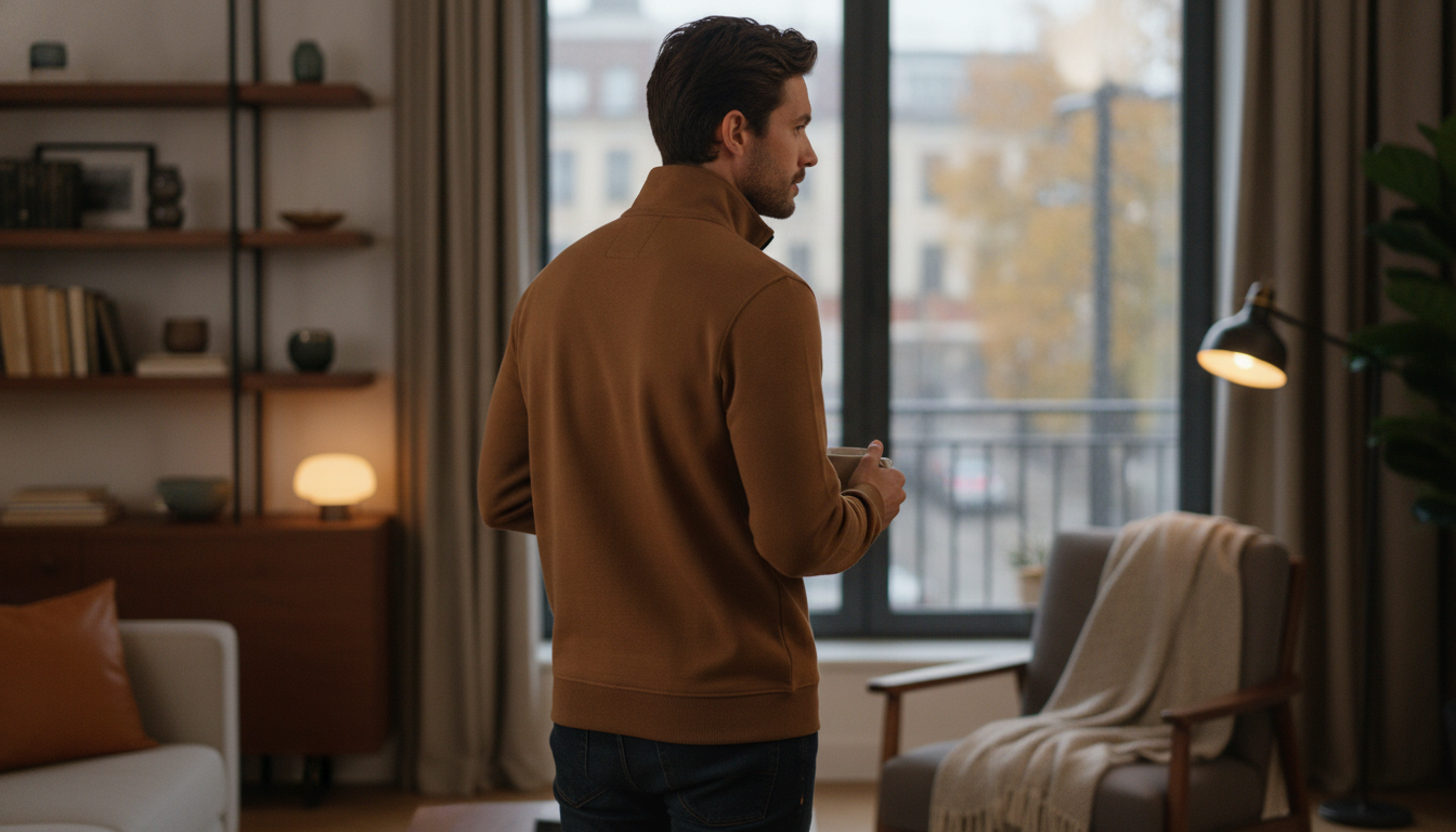 Boss Brown Cotton Zip Turtleneck Sweatshirt for Cold Days