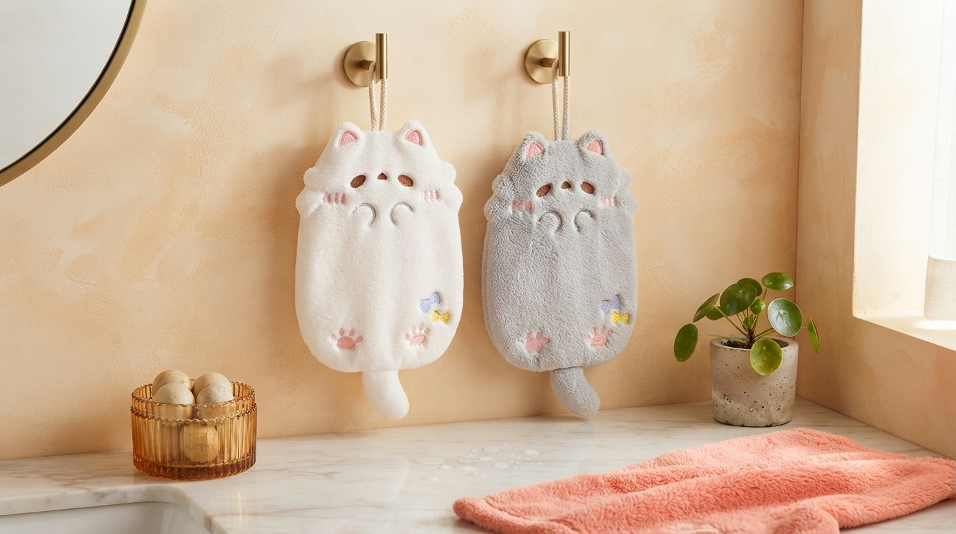Cute Raccoon Coral Fleece Hand Towel for Kitchen & Bath