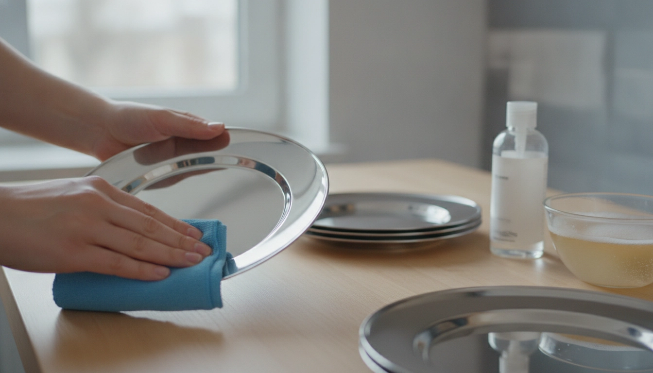 Clean Mirror-Polished Stainless Dessert Plates (No Scratches)