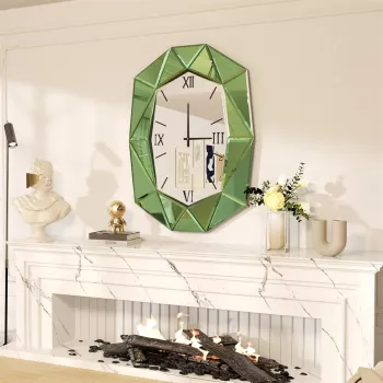 Irregular Beveled Mirror Clock: Roman Numerals, Silent